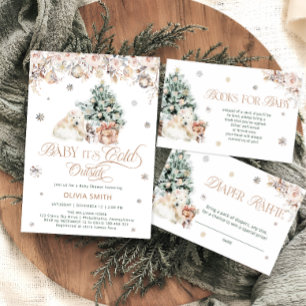 Cartão De Informações Urso Polar Bonito Raffle Chá de fraldas de inverno