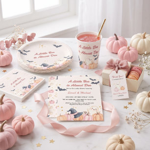Cartão De Informações Livros de Halloween Rosa Pastel Little Boo para Be