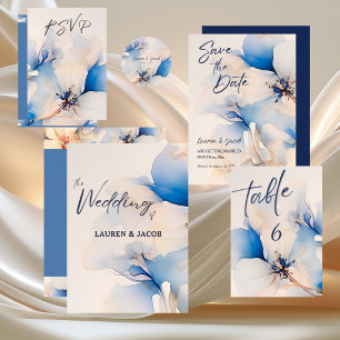 Convites Casamento Floral Azul Moderno 