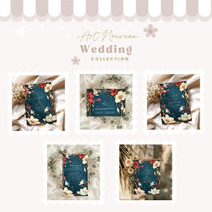 Convites Marinho Blue Art Nouveau Casamento