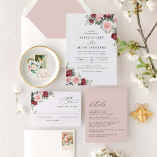 Convites Elegant All In One Watercolor Floral Wedding