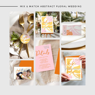 Convites Casamento Retro Floral Abstrato com Coloração Chic