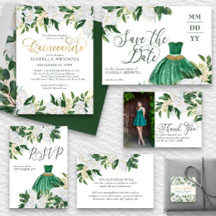 Cartão RSVP Emerald Greenery White Peony Quinceanera Princess