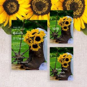 Cartão De Agradecimento Casamento Rustic Sunflower Country Western Obrigad
