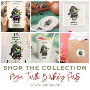 Convites Pequeno Aniversário de criança Ninja Turtle