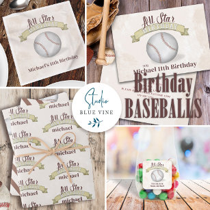 Cartão Postal Baseball Vintage - Festa de aniversário Simples St