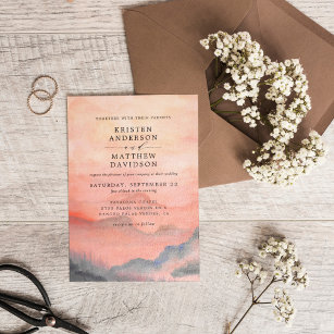 Convites Montanha Rustic Sunset Watercolor Orange Wedding