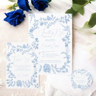 Cartão De Agradecimento Algo azul francês vintage chá de panela floral