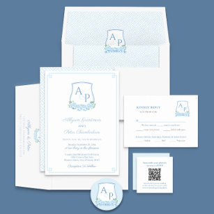 Adesivo Quadrado Watercolor Blue White Hydrangea Crest Casamentos