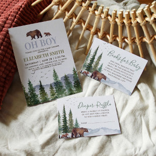 Convites Chá de fraldas do Urso Woodland