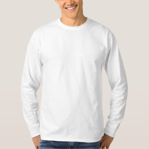 Branca Camiseta Masculina Bordada com Mangas Longas