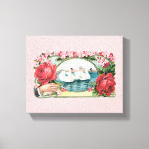 Swan e Rosas - Canvas de arte de última geração
