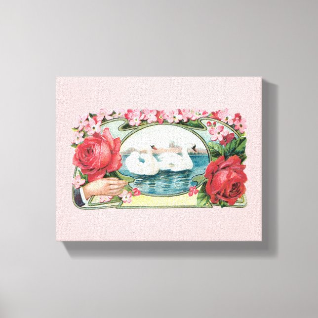 Swan e Rosas - Canvas de arte de última geração (Frente)