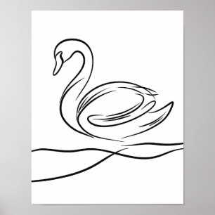 Swan Line Art Poster Irish River Wildlife