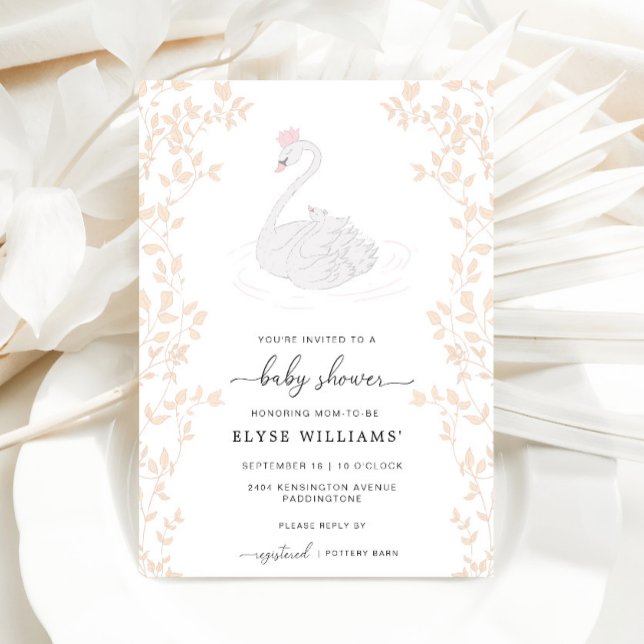 Swan Princesa Chá de fraldas Convite (Baby Shower Invitation Odette Swan )