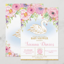 Swan Princesa Chá de fraldas Convite Floral Girl