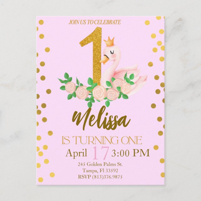 Swan Princess Transformando Um Convite De Aniversá (Frente)