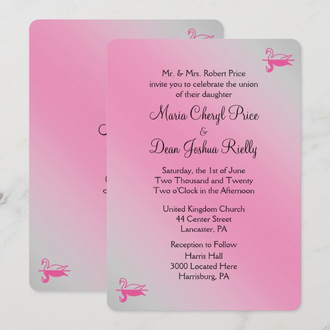 Swan Wedding Convite 5"x 7" (Frente/Verso)