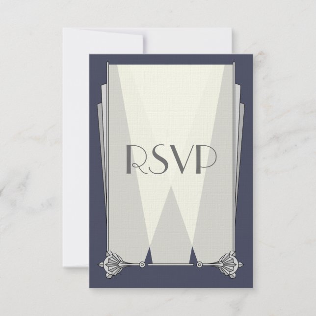 Swanky Art Deco em Blue RSVP Card (Frente)