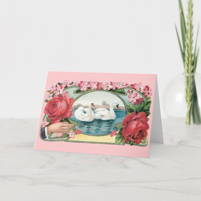 Swans e Rosas Cartão de Arte Vazio Vitoriano (Frente)