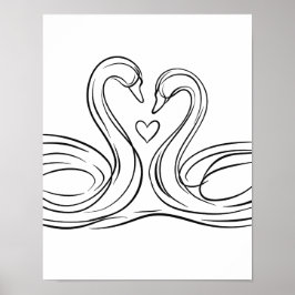 Swans in Love Line Art Poster Irish Willife