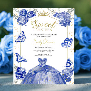 Sweet 16 Budget Invitation Royal Blue Butterfly
