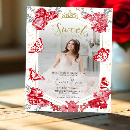 Sweet 16 Budget Photo Invitation Red Butterfly