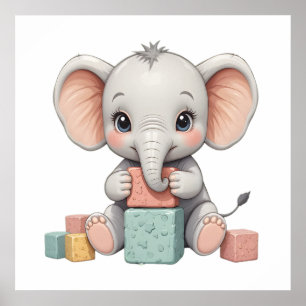 Sweet Baby Elephant Wall Art - Nursery Poster