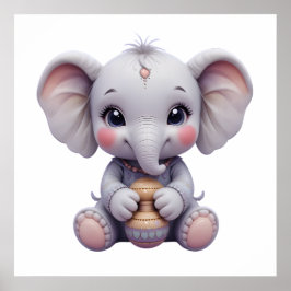 Sweet Baby Elephant Wall Art - Nursery Poster para
