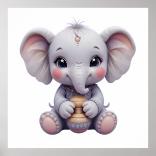 Sweet Baby Elephant Wall Art - Nursery Poster para