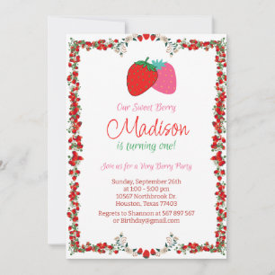 Sweet Berry Strawberry Primeiro Convite de Anivers