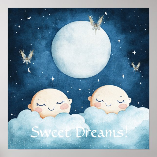 Sweet Dreams Blue Night Sky Nursery Poster (Frente)