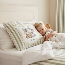 Sweet Elephant and Teddy Bear Hugging Baby Girl 