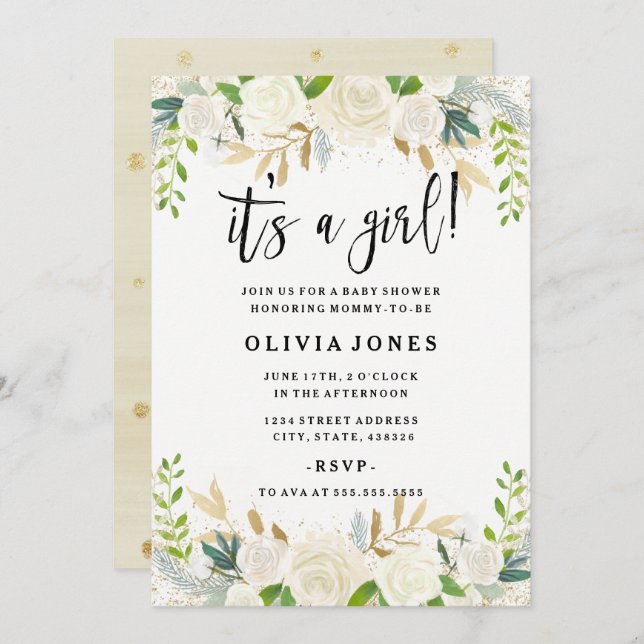 Sweet Floral é um convite para Chás de fraldas (Frente/Verso)