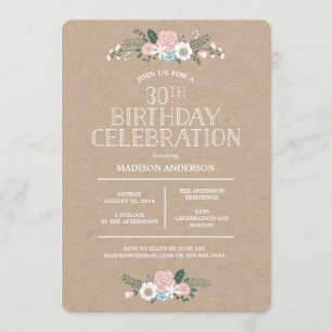 Sweet Floral Kraft Convite de aniversário