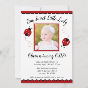 Sweet Ladybug Red Black Photo Birthday - Convites