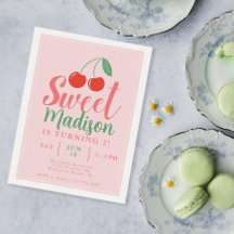 Sweet One Girl Birthday Convite Cherry Summer