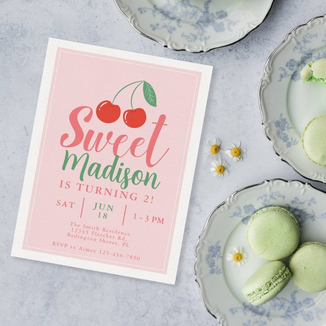 Sweet One Girl Birthday Convite Cherry Summer (Criador carregado)