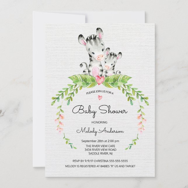 Sweet Safari Jungle Zebra - Convite para Chá de fr (Frente)