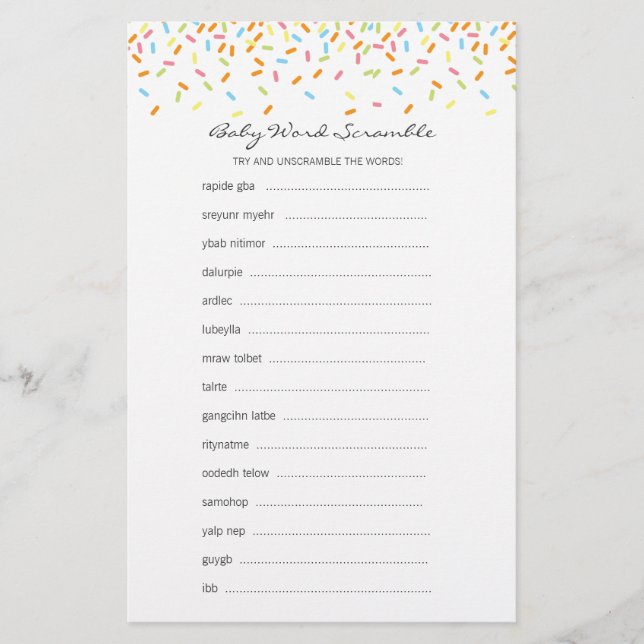 Sweet Sprinkles Baby Word Scramble Game (Frente)