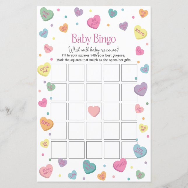 Swetheart Candy Baby Bingo Jogo do Chá de fraldas (Frente)
