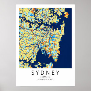 Sydney Austrália Mapa Poster Arte Moderna Colori