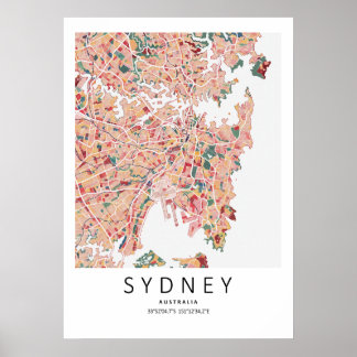 Sydney Austrália Mapa Poster | Arte Moderna de Par