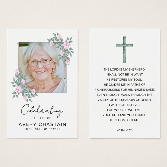 Sympathy Elegant Floral Photo Funeral Prayer Cards (Frente & Verso)