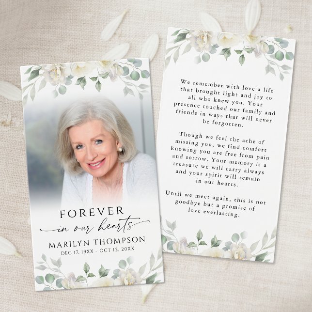 Sympathy Elegant Floral Photo Prayer Card (Criador carregado)