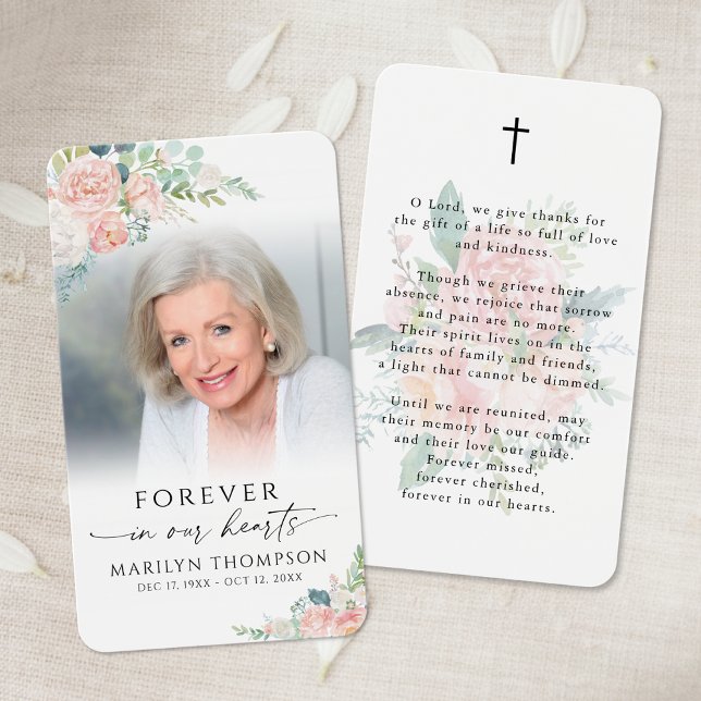 Sympathy Elegant Floral Photo Prayer Card (Criador carregado)