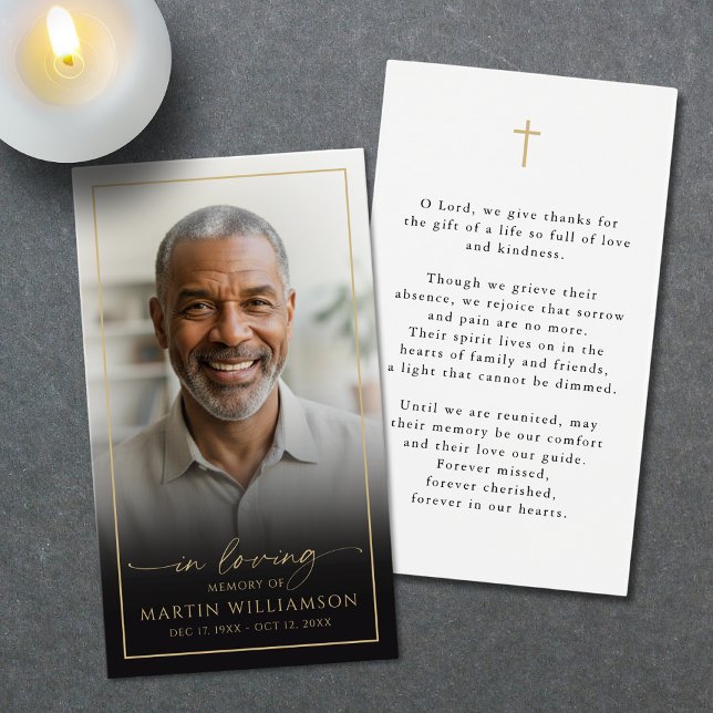 Sympathy Loving Memory Cross Photo Prayer Card (Criador carregado)