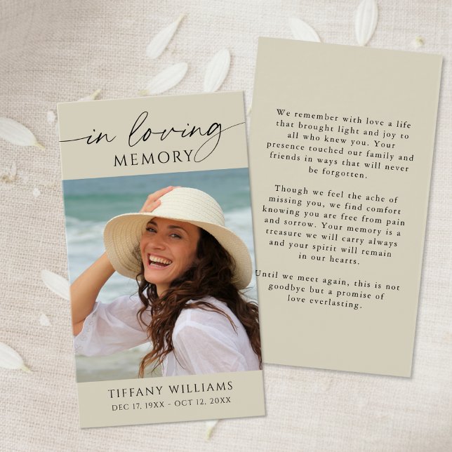 Sympathy Photo In Loving Memory Prayer Card (Criador carregado)