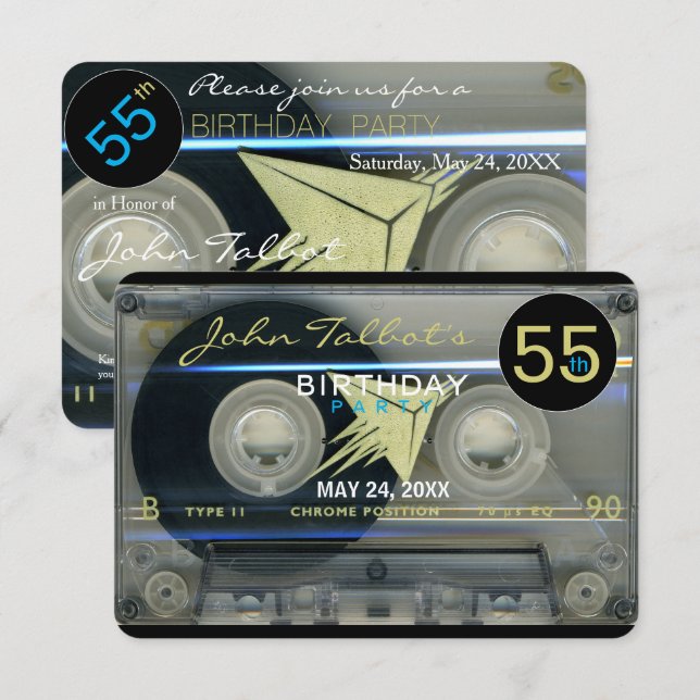 T5 convite de aniversário retro da cassete áudio (Frente/Verso)