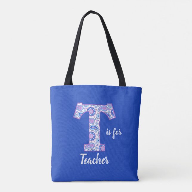 T é para o professor Blue Tote Bag (Verso)